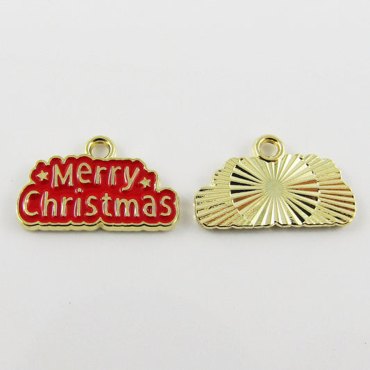 Bulk 10pce Enamel Merry Christmas Message Charm Pendant 12x20mm