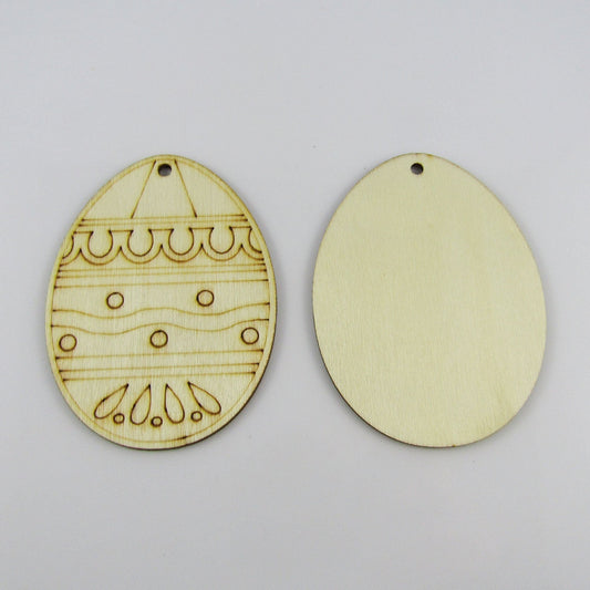 Bulk 10pcs Easter Egg Pattern Unfinished Wood Pendant Natural 60x80mm Kids Craft