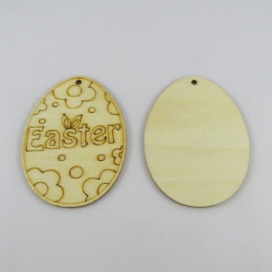 Bulk 10pcs Easter Egg Flower Unfinished Wood Pendant Natural 60x80mm Kids Craft