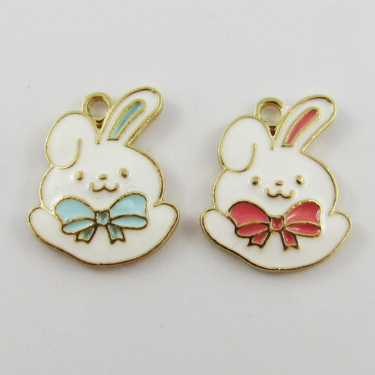 Bulk 10pce Enamel Easter Bunny Rabbit Charm Pendant 20x15mm Blue or Pink