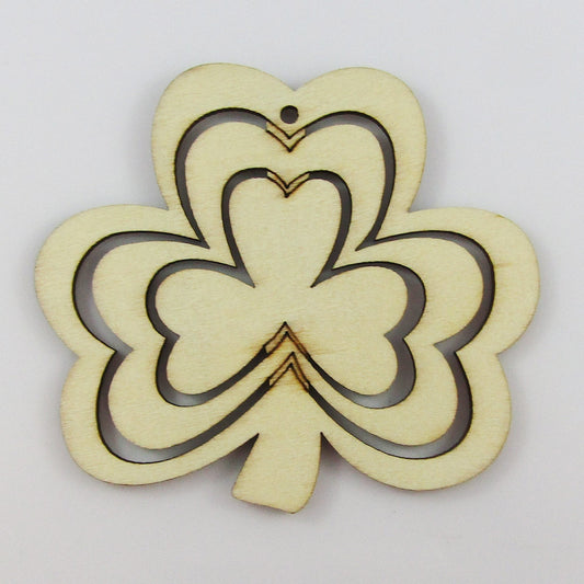 Bulk 10pcs St Patricks Irish Shamrock Unfinished Wood Pendant 72x81mm Kids Craft