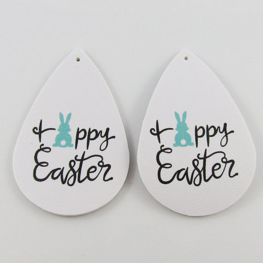 Bulk 10pce PU Leather Teardrop Happy Easter Bunny Charm Pendant 55x35mm