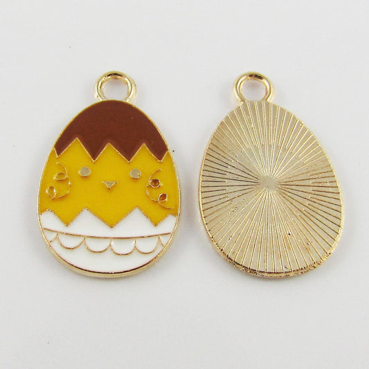 Bulk 10pce Enamel Chocolate Egg Chick Charm Pendant Easter Chicken 22x14mm