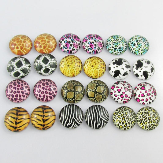 Glass Dome Animal Skin Cabochon 12mm Select 10 or 20 pieces in random pairs