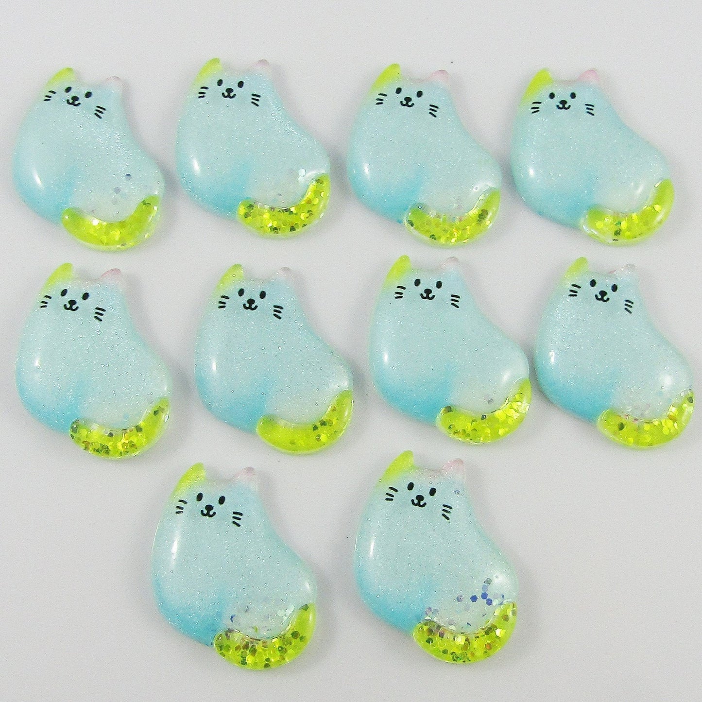 10pcs Glitter Resin Cuddly Cat Cabochon 31x26mm Scrapbooking Cards Hair Clips