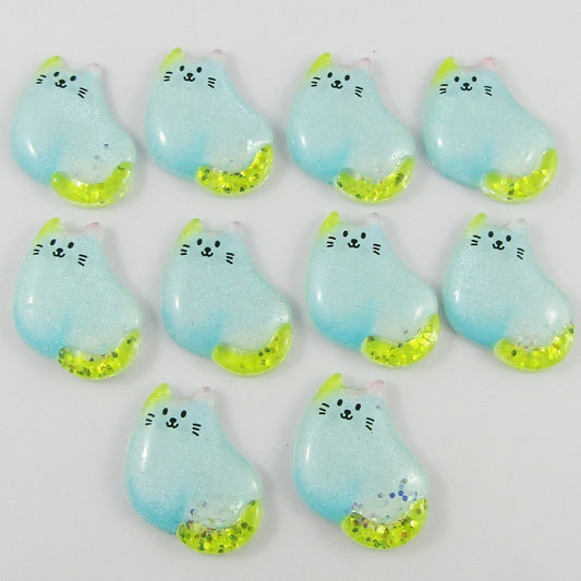 10pcs Glitter Resin Cuddly Cat Cabochon 31x26mm Scrapbooking Cards Hair Clips