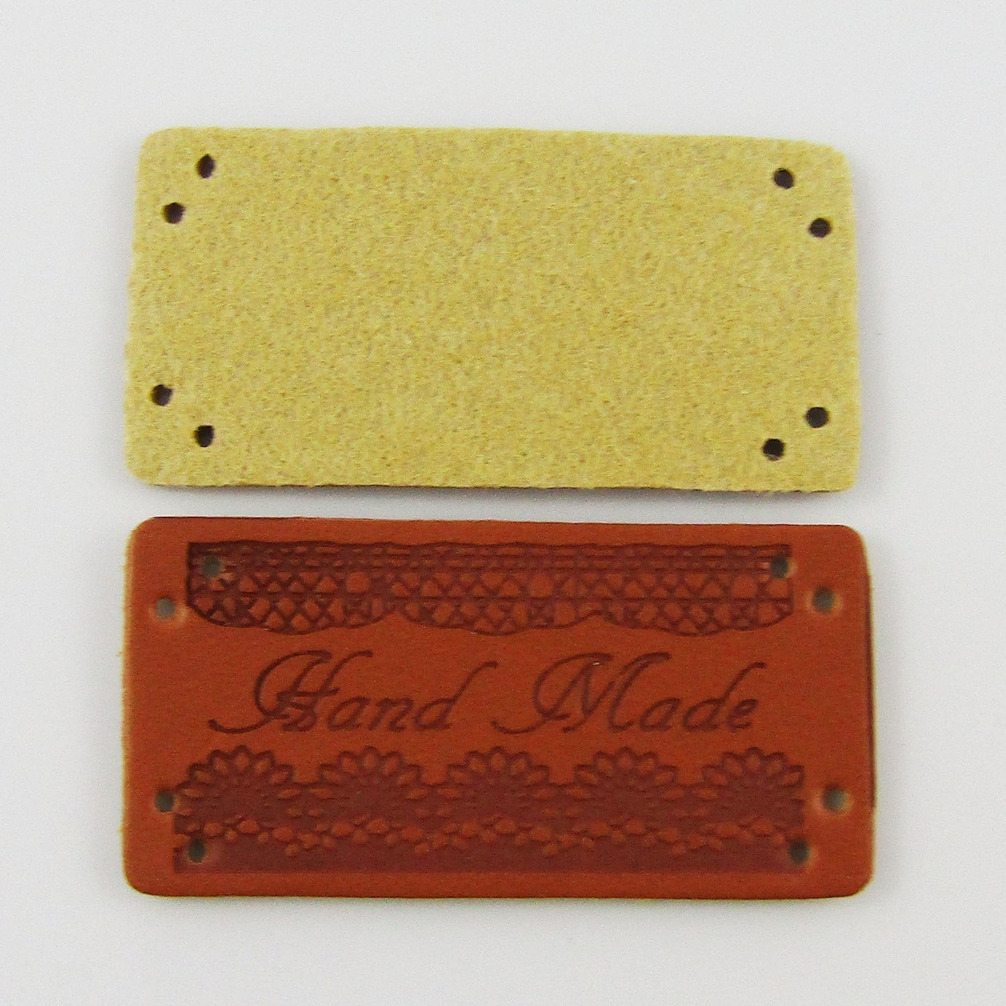 10pcs DIY Embossed Faux Leather Hand Made Flower Border Sewing Label 40x20mm