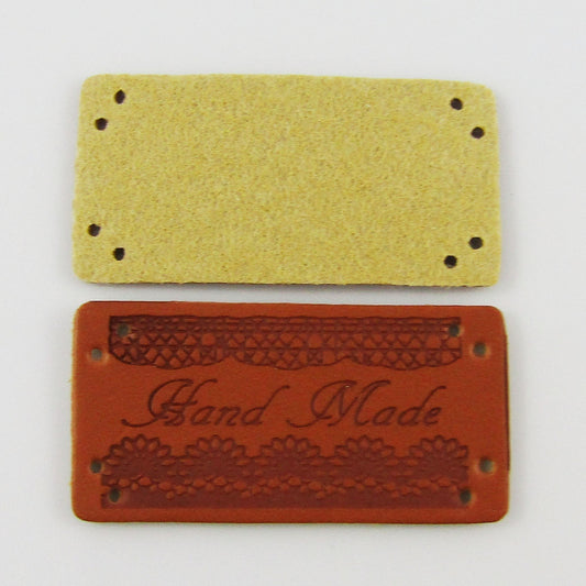 10pcs DIY Embossed Faux Leather Hand Made Flower Border Sewing Label 40x20mm
