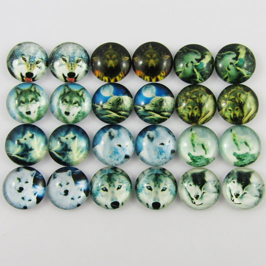 Glass Dome Wolf Print Cabochon 12mm Pick 10 or 20 pieces random pairs