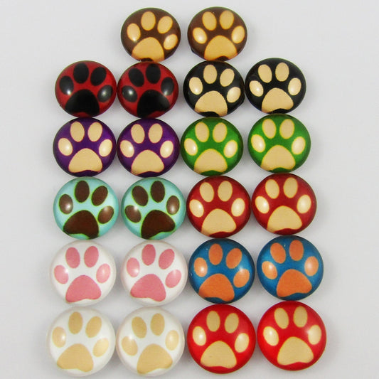 Glass Dome Pet Paw Print Cabochon 12mm Pick 10 or 20 pieces random pairs