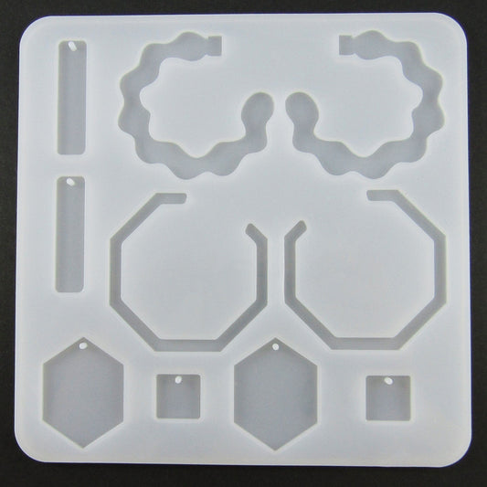 Squiggley Hexagon Hoop Shape Earring Pair Silicone Casting Mould for Epoxy Resin