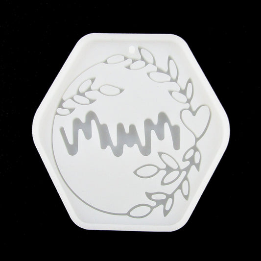 Mother's Day Mum Hexagon Keychain Pendant Silicone Casting Mould for Epoxy Resin
