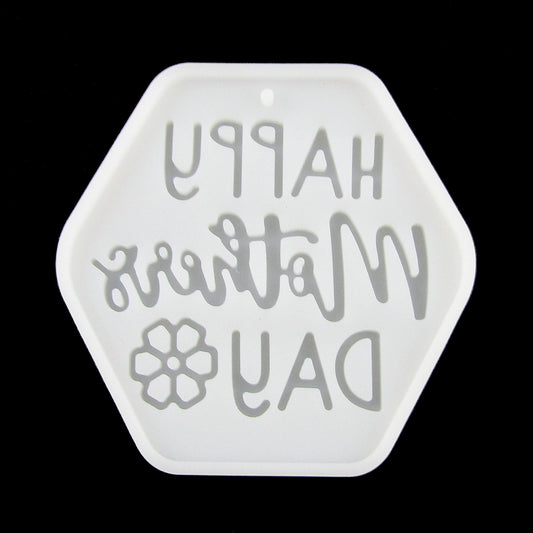 Happy Mothers Day Hexagon Keychain Silicone Casting Mould for Epoxy Resin