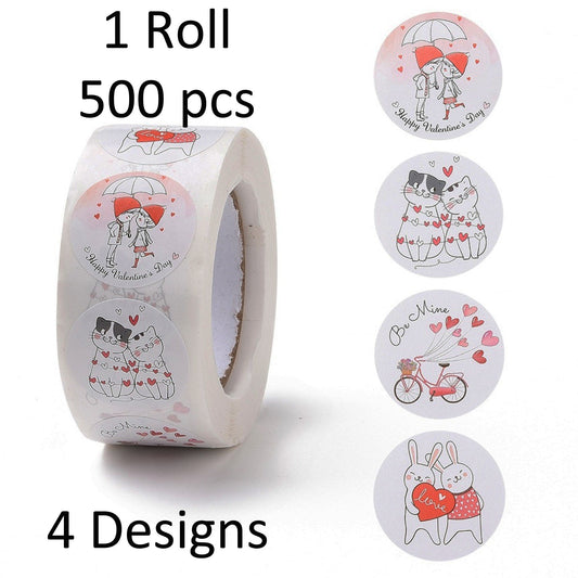 1 Roll 500pcs Cute Valentines Day Theme Self Adhesive Paper Sticker Labels 25mm
