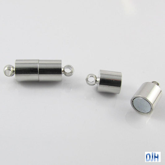 5 Sets Smooth Column Magnetic Clasp Silver Tone 16x6mm Hole 2mm