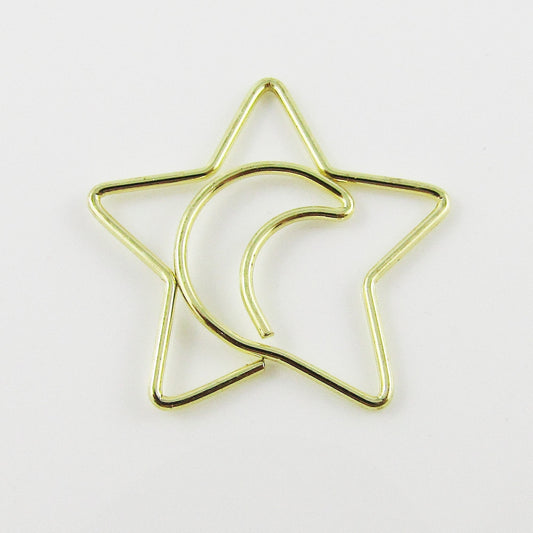 6pcs Gold Star & Moon Paper Clip Photo Clip 24x24mm Journal Scrapbook