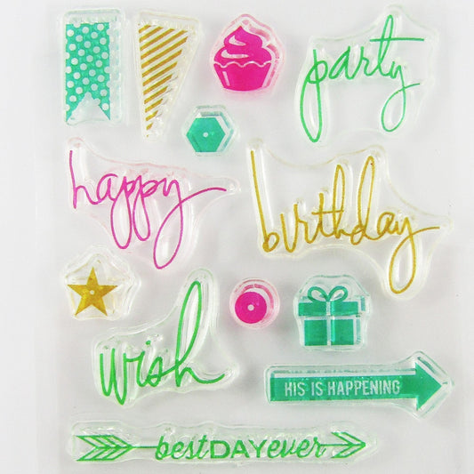 Happy Birthday Wish Message Clear MINI Stamp Silicone Rubber Card Making etc