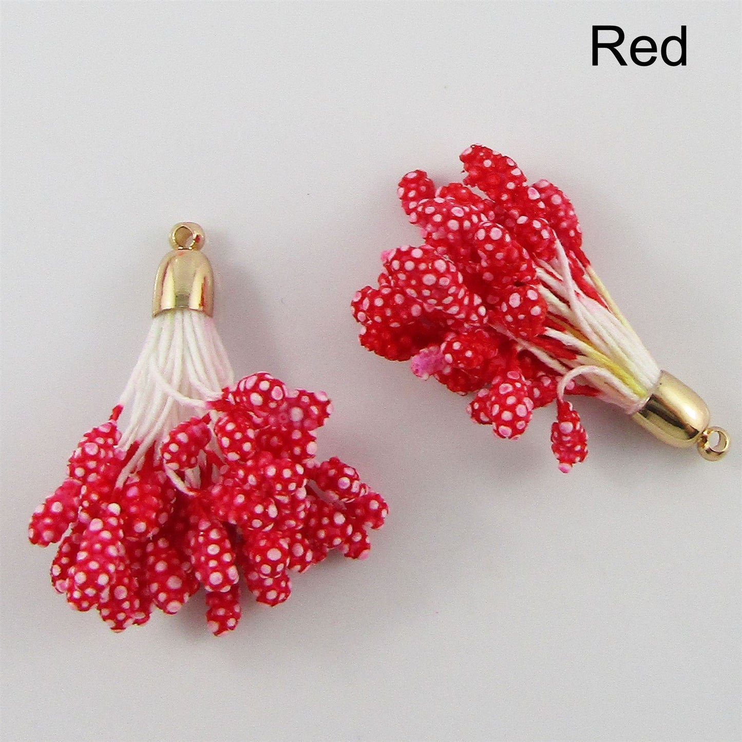 10pce Cotton & Foam Berry Tassel with Brass Cap 37mm Pick Colour Earrings etc